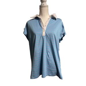 Womens XL Adidas Blue Pink And White Short Sleeve Pullover Golf Shirt